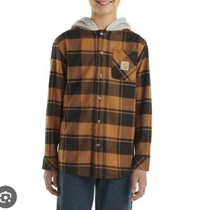 Carhartt Boys Plaid Button-Down Shirt with Hood